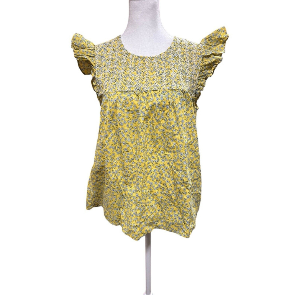 J. Crew‎ Size Small Embroidered flutter-sleeve top yellow smocked floral